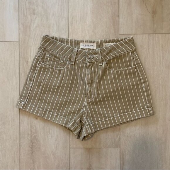 PacSun Shorts Size 24 Striped Tan White Cotton Denim High Waisted Mom NWOT - Picture 6 of 6